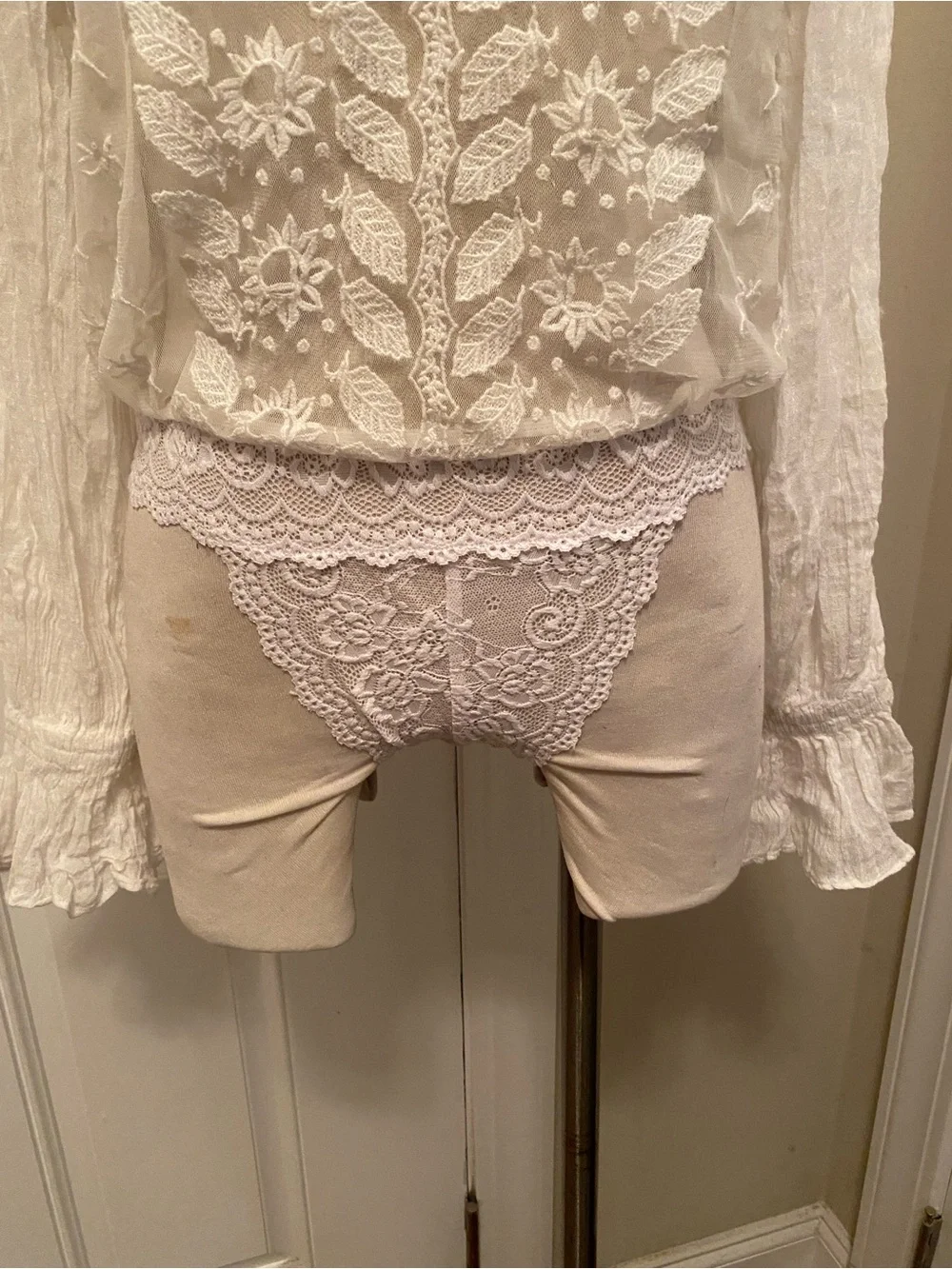 Free People White Floral Lace Top with Sheer Detail